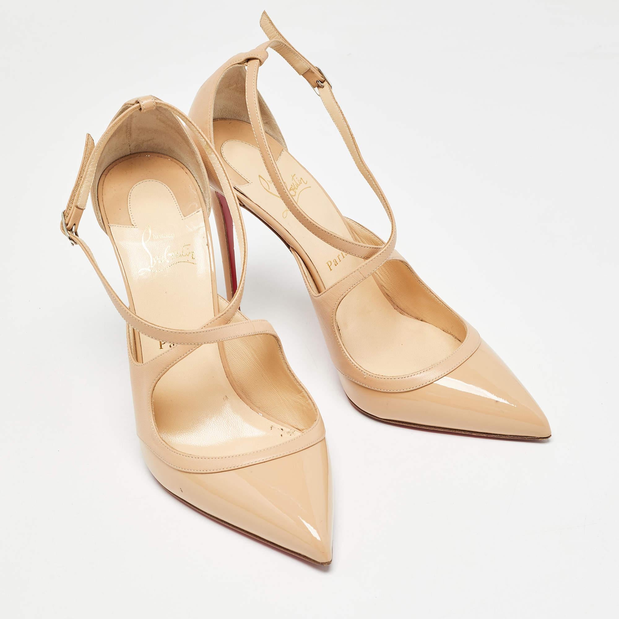 Women's Christian Louboutin Beige Patent and Leather Crissos Pumps Size 40.5