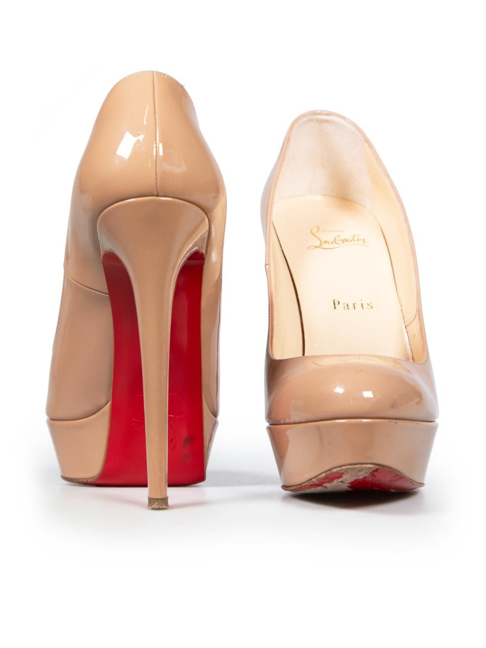 Christian Louboutin Beige Patent Bianca Heels Size IT 39 In Good Condition In London, GB