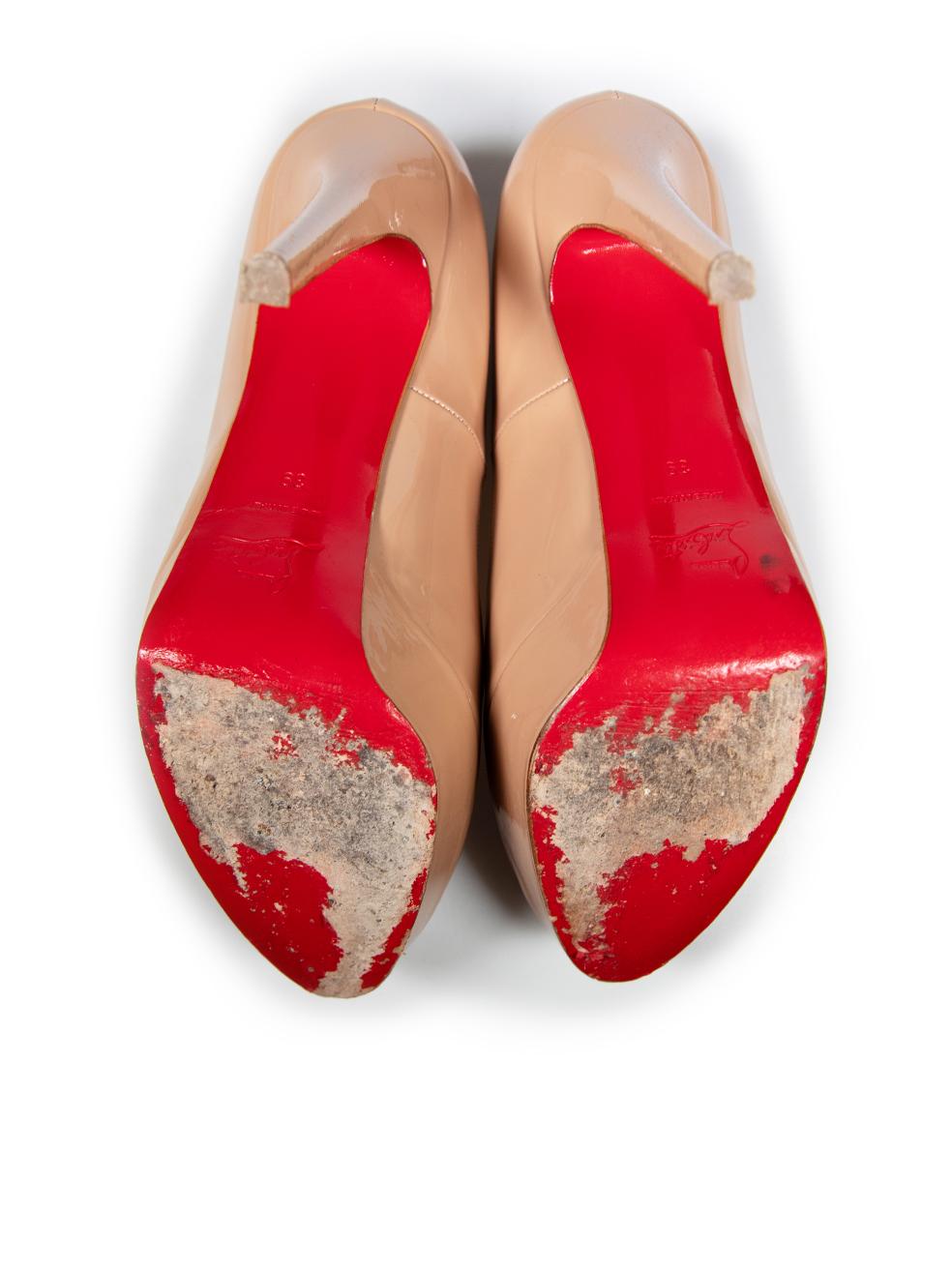 Women's Christian Louboutin Beige Patent Bianca Heels Size IT 39