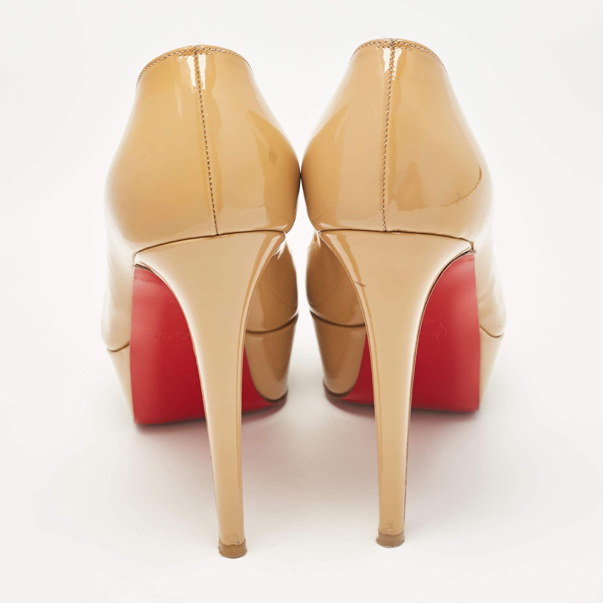 Christian Louboutin Beige Patent Bianca Platform Pumps Size 38 For Sale 1