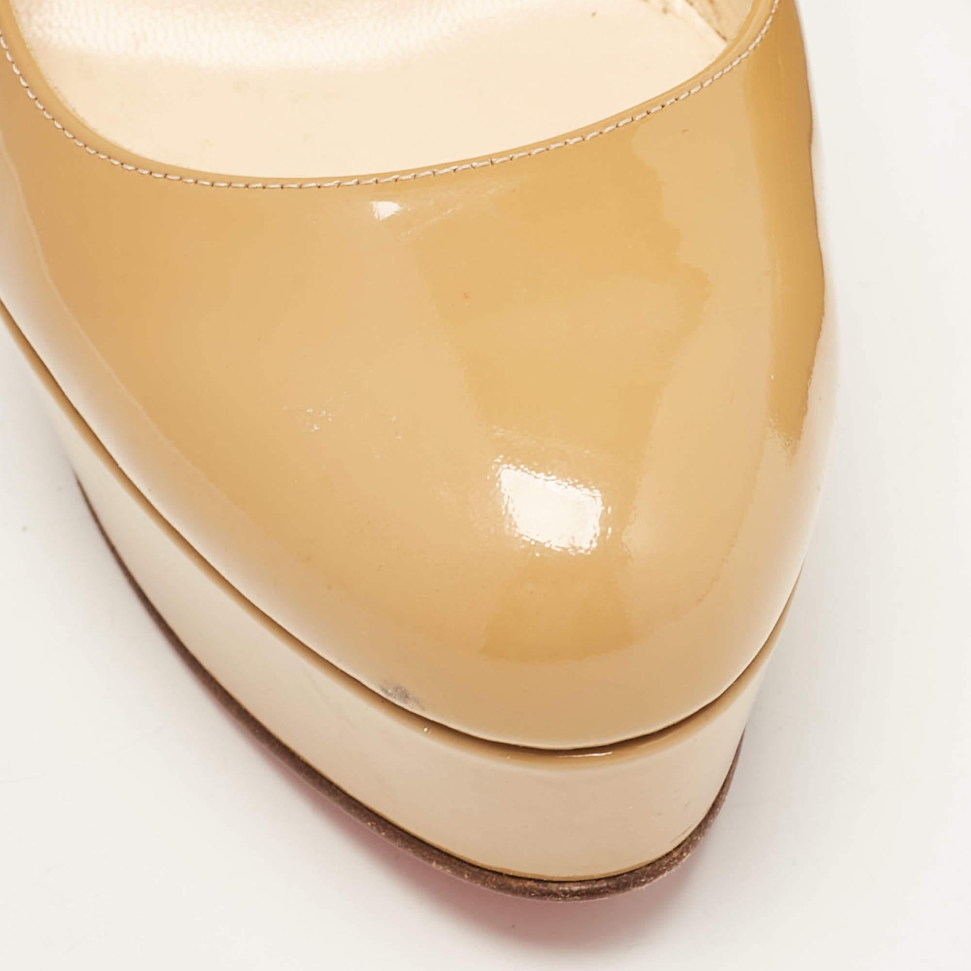 Christian Louboutin Beige Patent Bianca Platform Pumps Size 38 For Sale 3