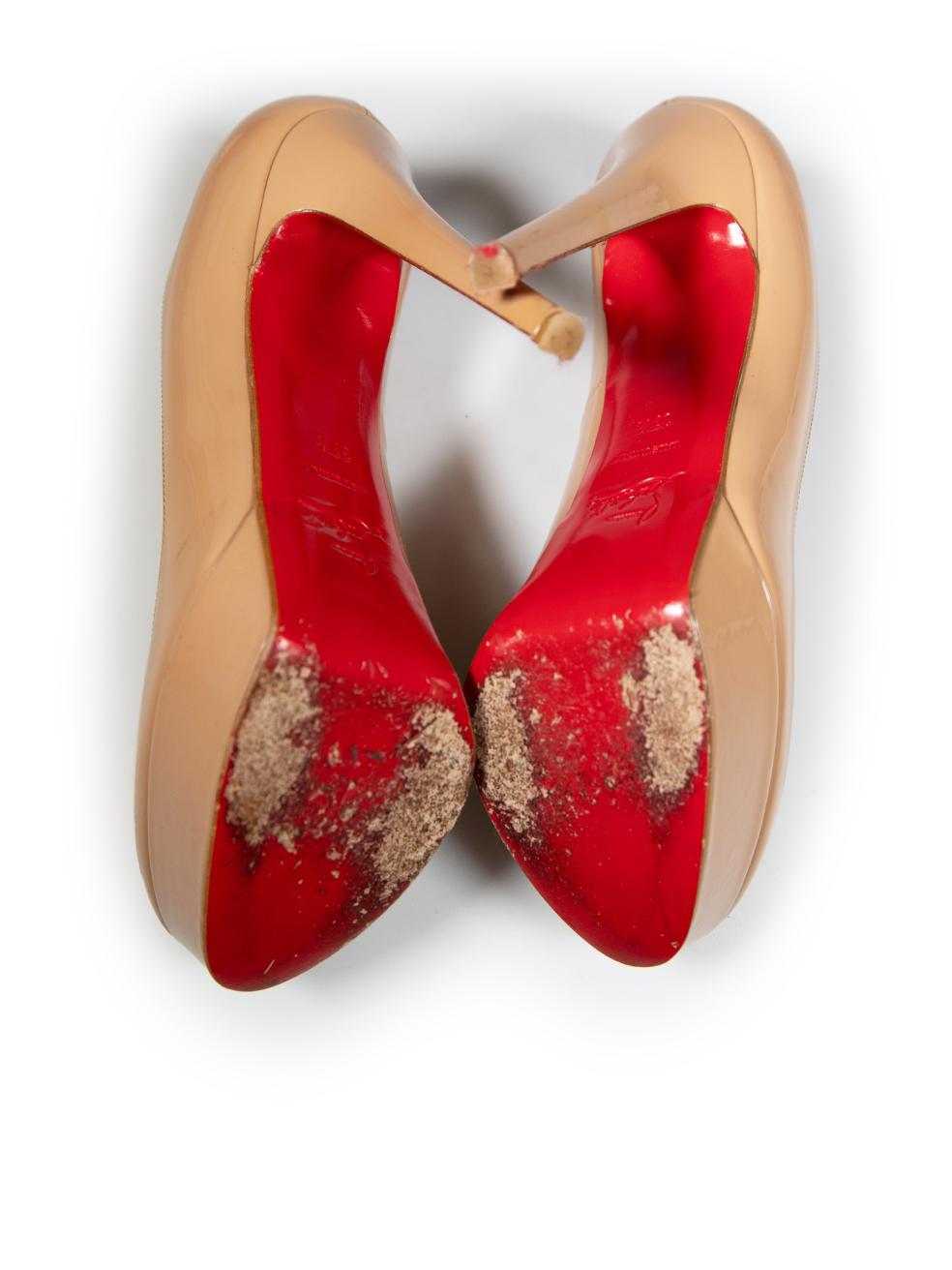 Donna Christian Louboutin Beige Patent Bianca Pumps Taglia IT 37.5