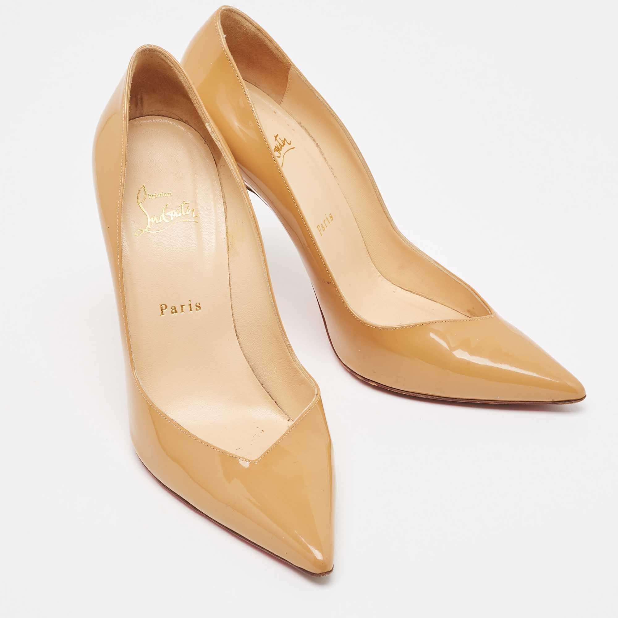 Donna Christian Louboutin Beige Patent Corneille Pumps Taglia 39.5