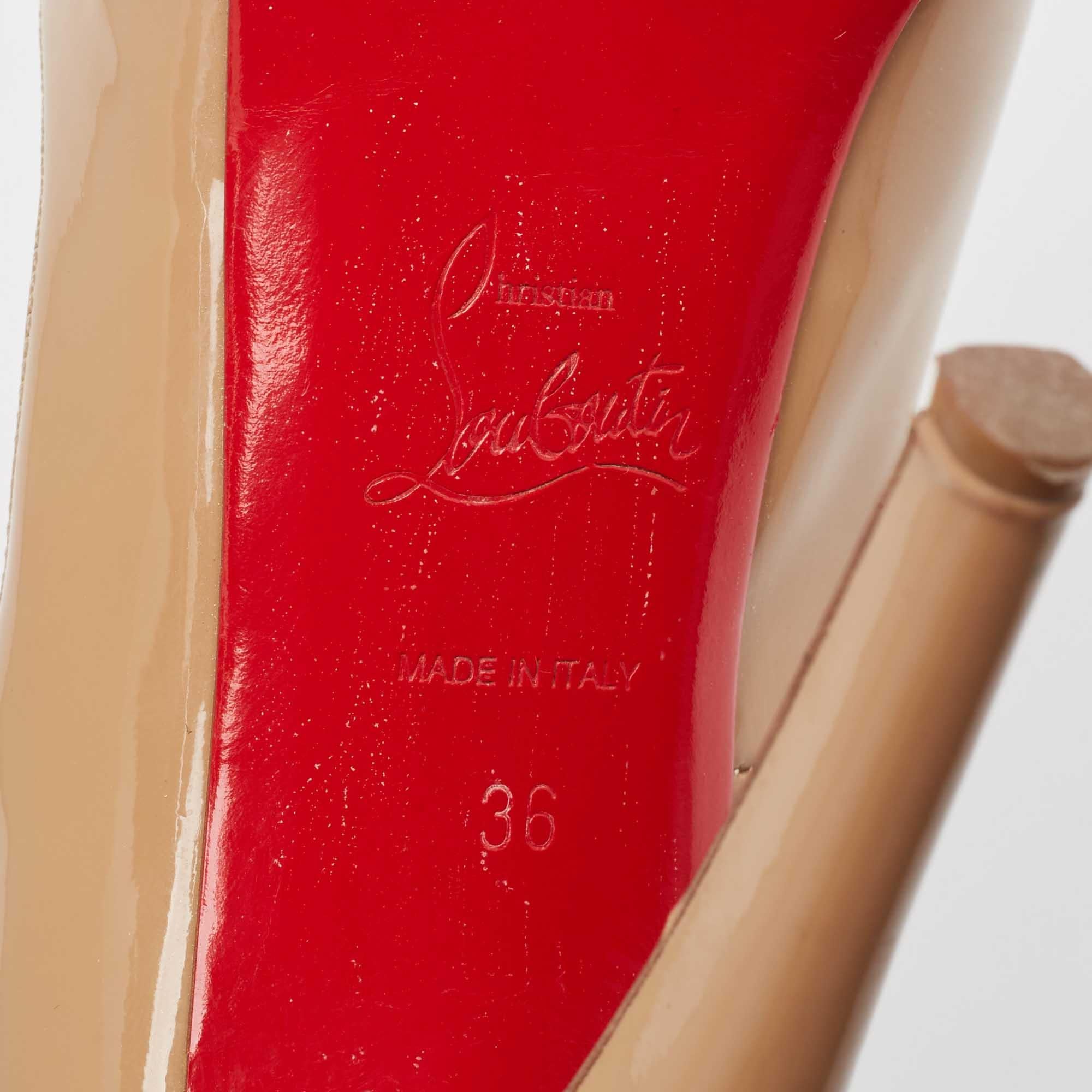 Christian Louboutin Beige Patent Lady Peep Pumps Size 36 For Sale 3