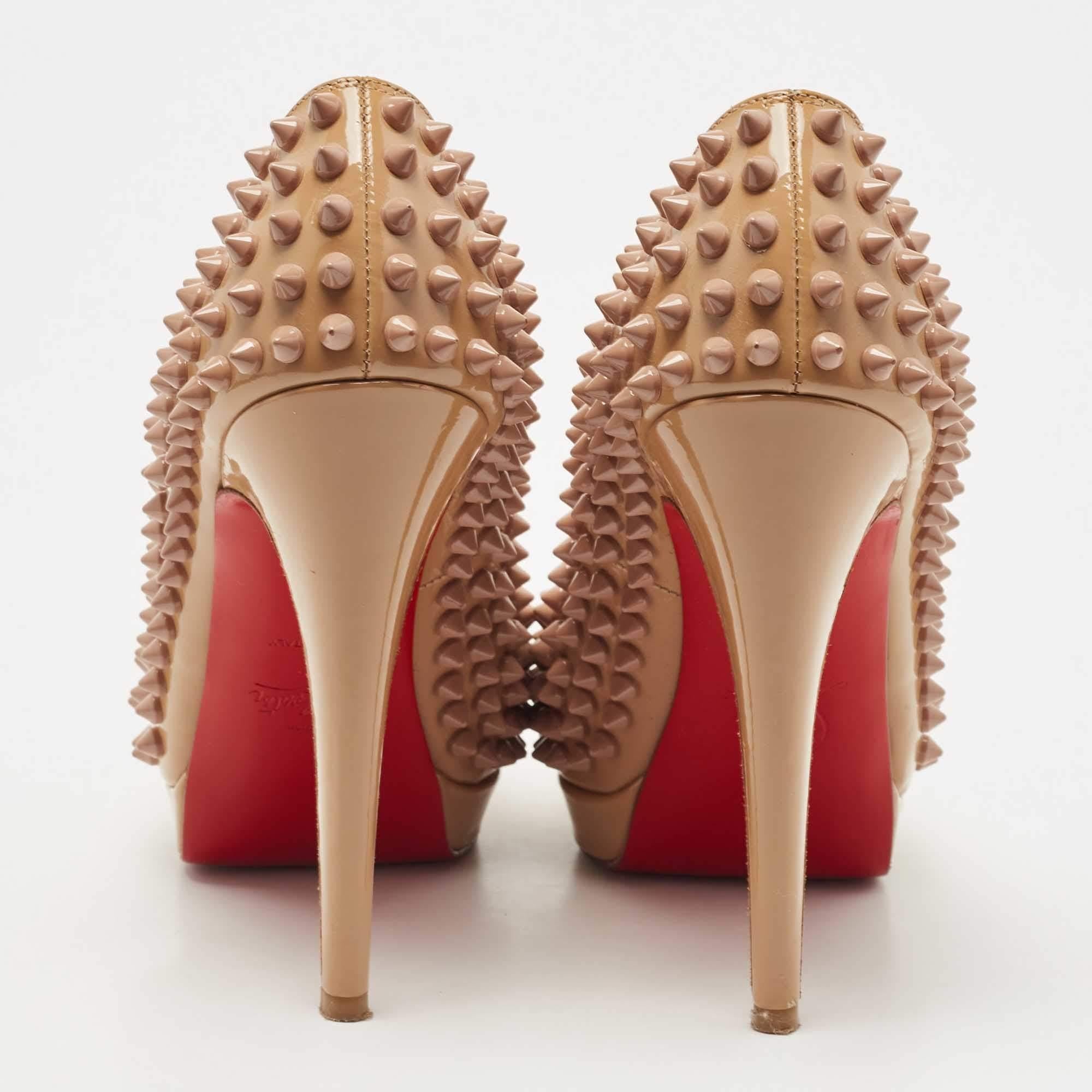 Christian Louboutin Beige Patent Leather Alti Spiked Platform Pumps Size 36 For Sale 1