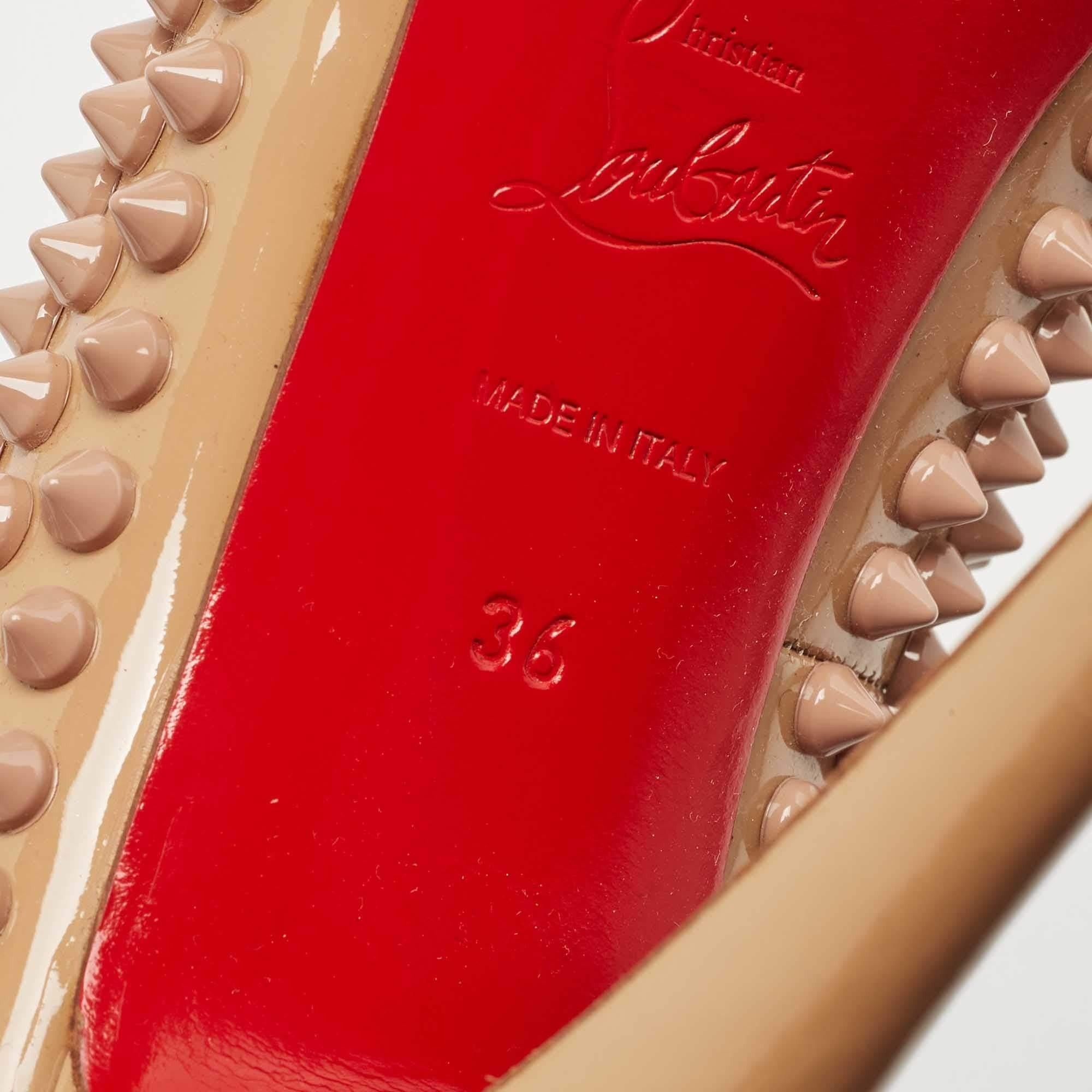 Christian Louboutin Beige Patent Leather Alti Spiked Platform Pumps Size 36 For Sale 4