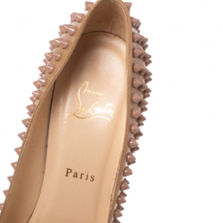 Christian Louboutin Beige Patent Leather Alti Spiked Platform Pumps Size 39 For Sale 2