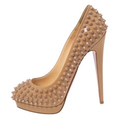 Christian Louboutin Beige Patent Leather Alti Spiked Platform Pumps Size 39