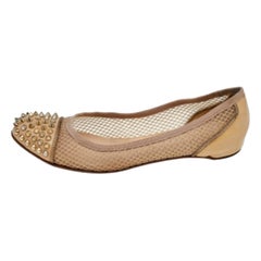 Christian Louboutin Beige Patent Leather and Mesh Spike Ballet Flats Size 40.5