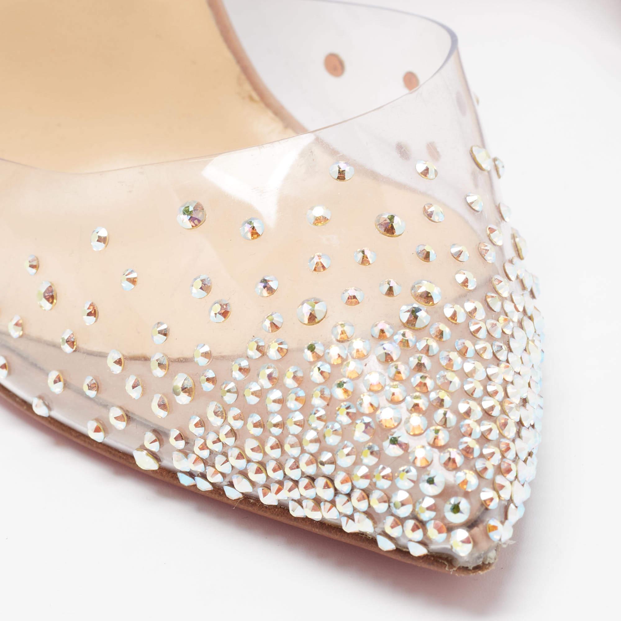 Christian Louboutin Beige Patent Leather and PVC Ankle Strap Size 37.5 For Sale 2