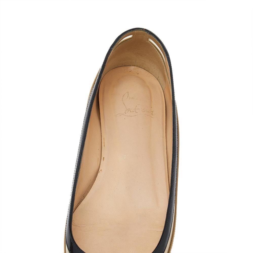 Christian Louboutin Beige Patent Leather And PVC Paulina Ballet Flats Size 36.5 In Good Condition In Dubai, Al Qouz 2