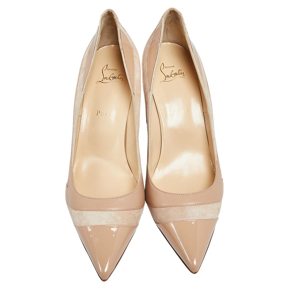 Christian Louboutin Beige Patent Leather And Suede Galativi Pumps Size 42 3
