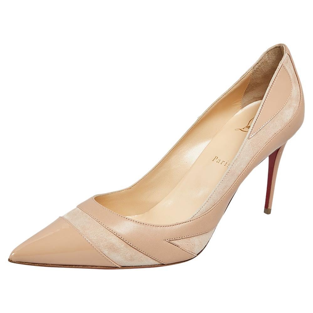 Christian Louboutin Beige Patent Leather And Suede Galativi Pumps Size 42