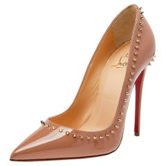 Christian Louboutin Beige Patent Leather Anjalina Pointed Toe Pumps Size 36.5