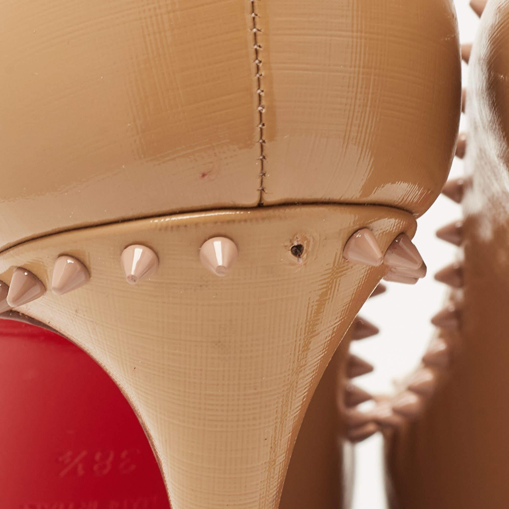 Christian Louboutin Beige Patent Leather Anjalina Spike Pointed Toe Pumps Size 3 For Sale 1
