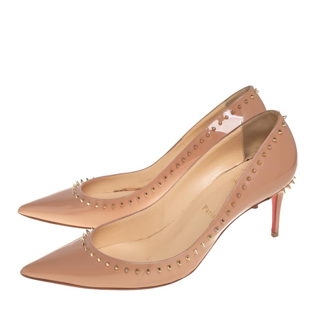 Christian Louboutin Beige Patent Leather Anjalina Spiked Pumps Size 40 1