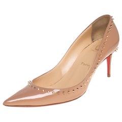 Christian Louboutin Beige Patent Leather Anjalina Spiked Pumps Size 40