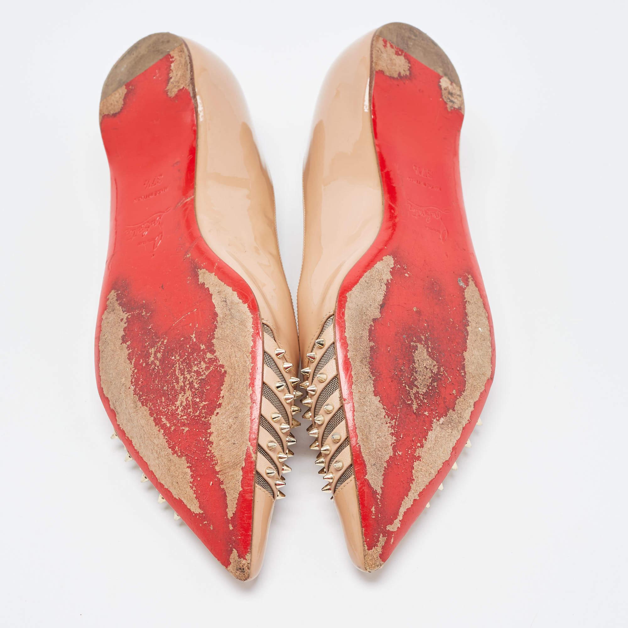 Christian Louboutin Beige Patent Leather Bareta Ballet Flats Size 37.5 For Sale 4