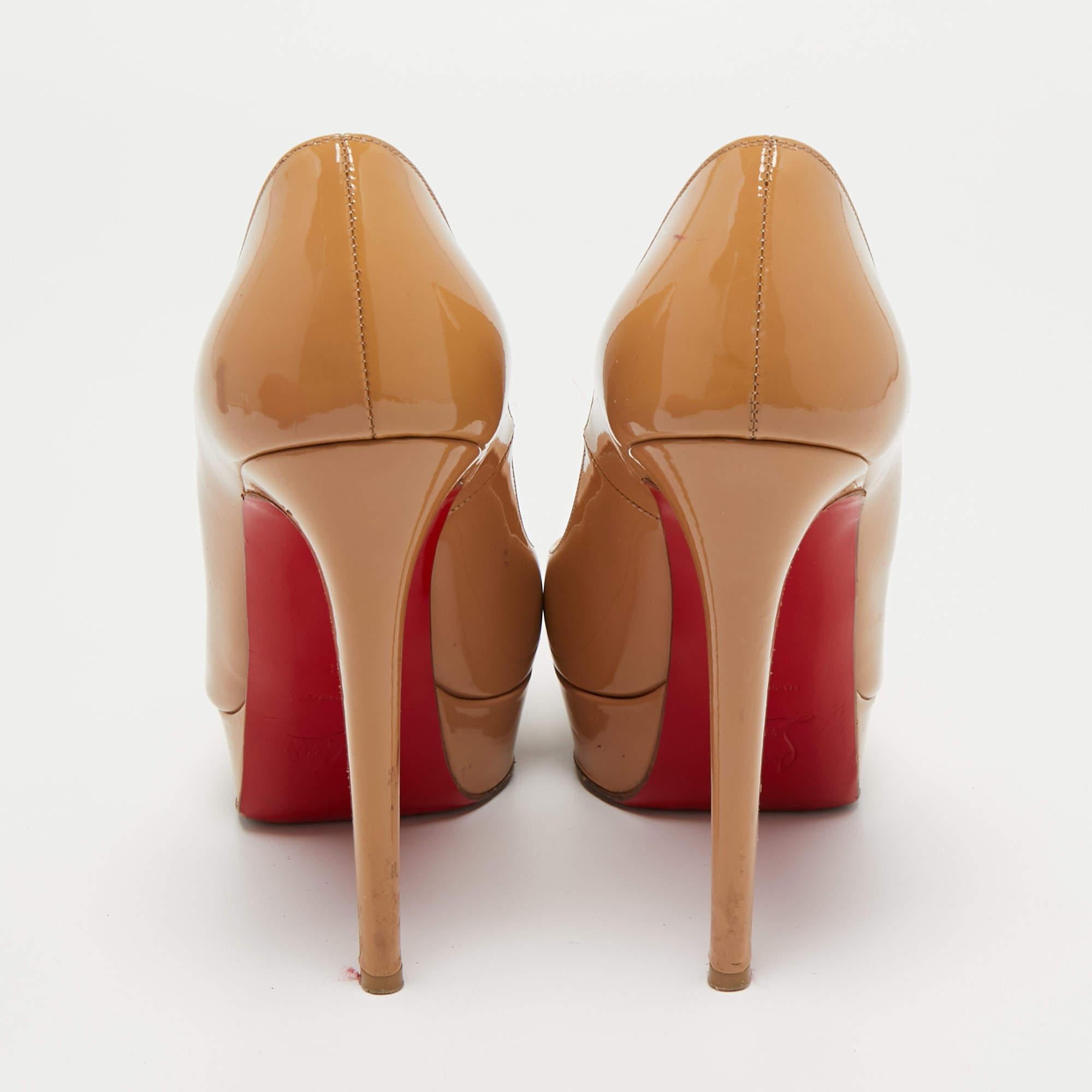 Christian Louboutin Beige Patent Leather Bianca Platform Pumps Size 38 1
