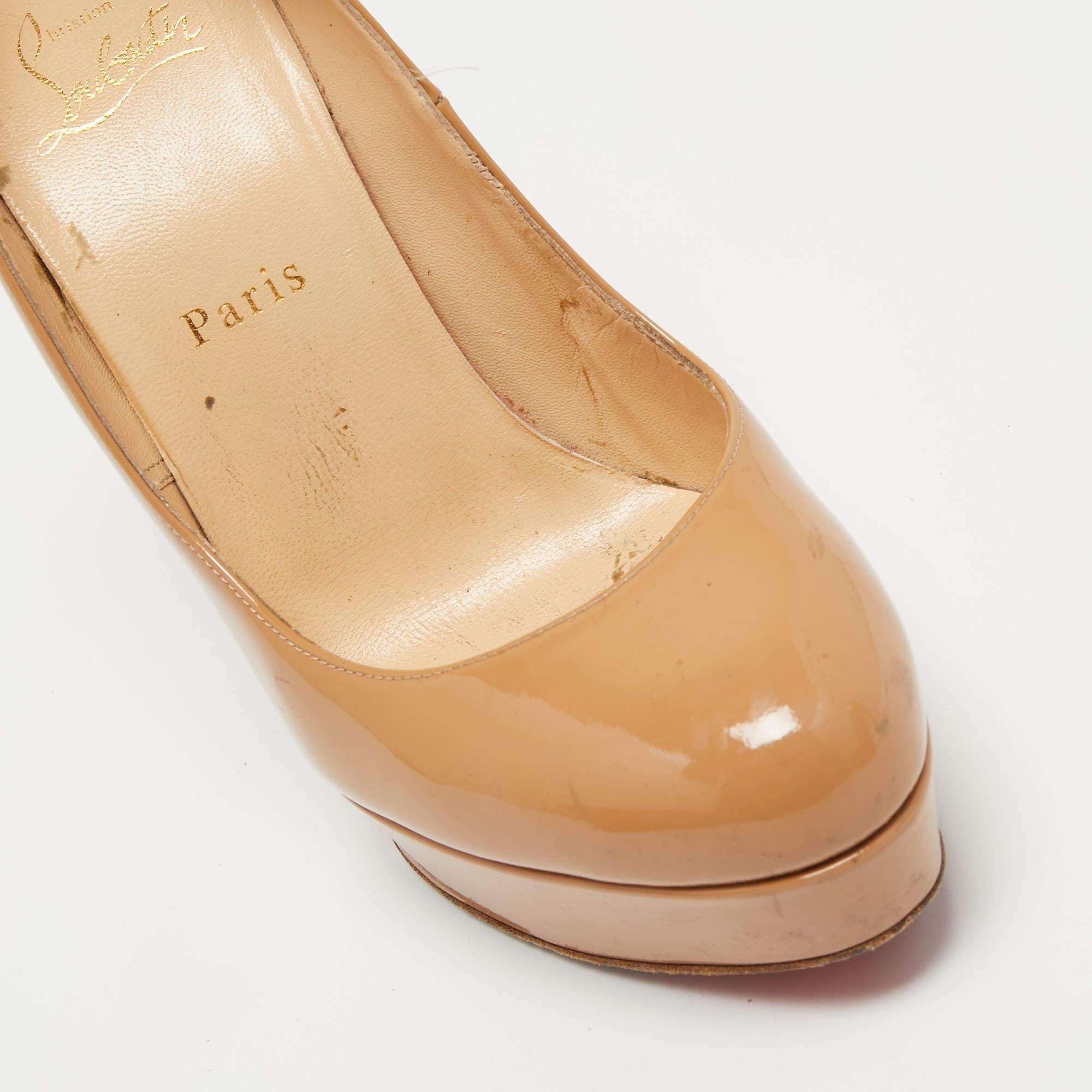 Christian Louboutin Beige Patent Leather Bianca Platform Pumps Size 38 3