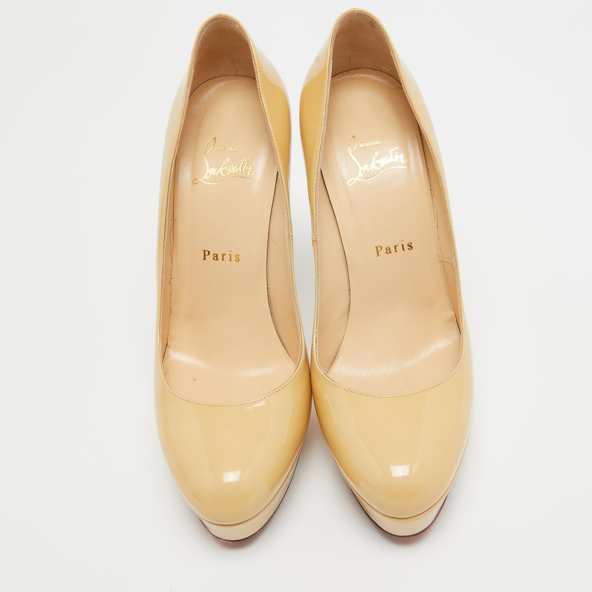 Orange Christian Louboutin Beige Patent Leather Bianca Pumps Size 38.5