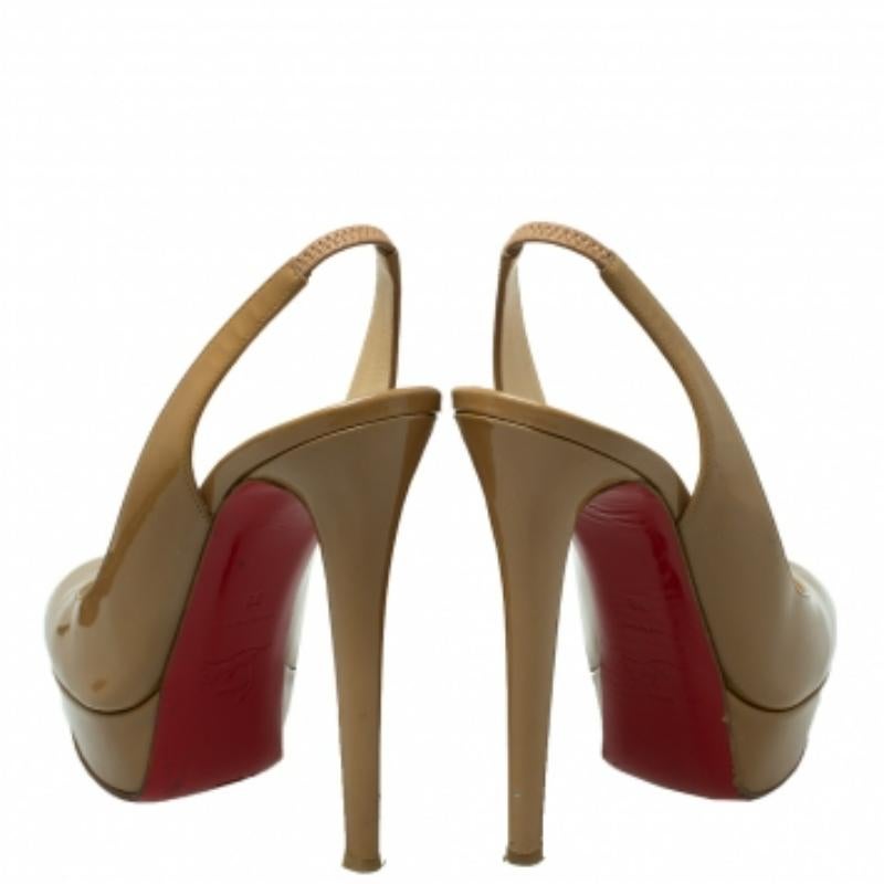 Christian Louboutin Beige Patent Leather Bianca Slingback Sandals Size 38 For Sale 2
