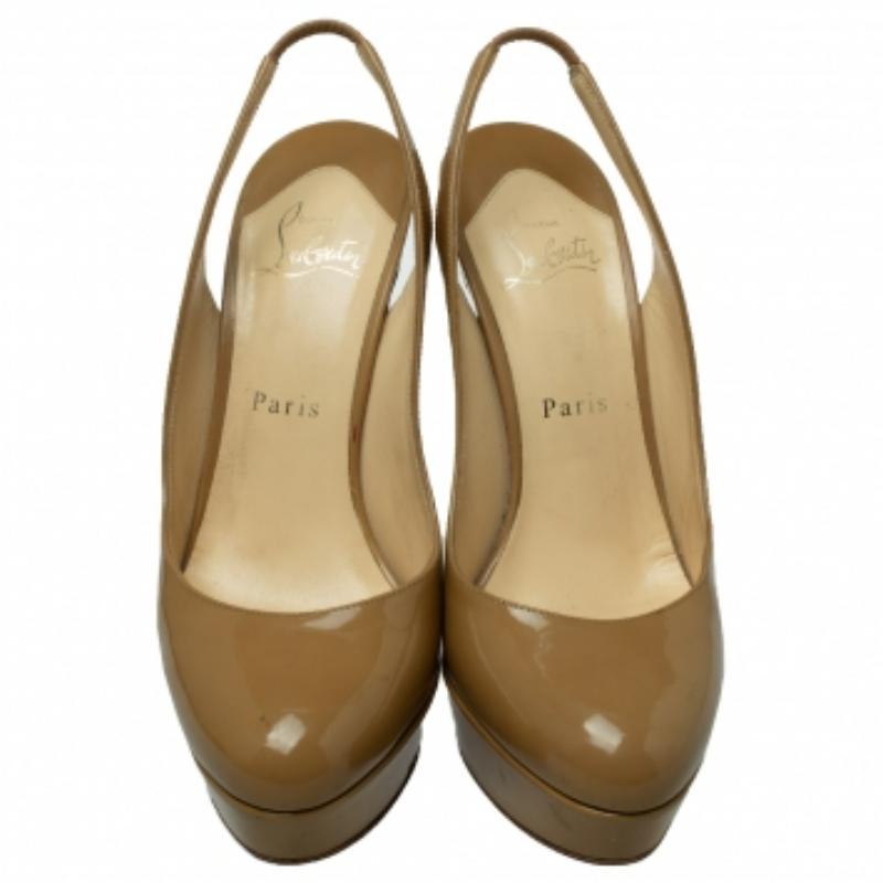 Christian Louboutin Beige Patent Leather Bianca Slingback Sandals Size 38 For Sale 4