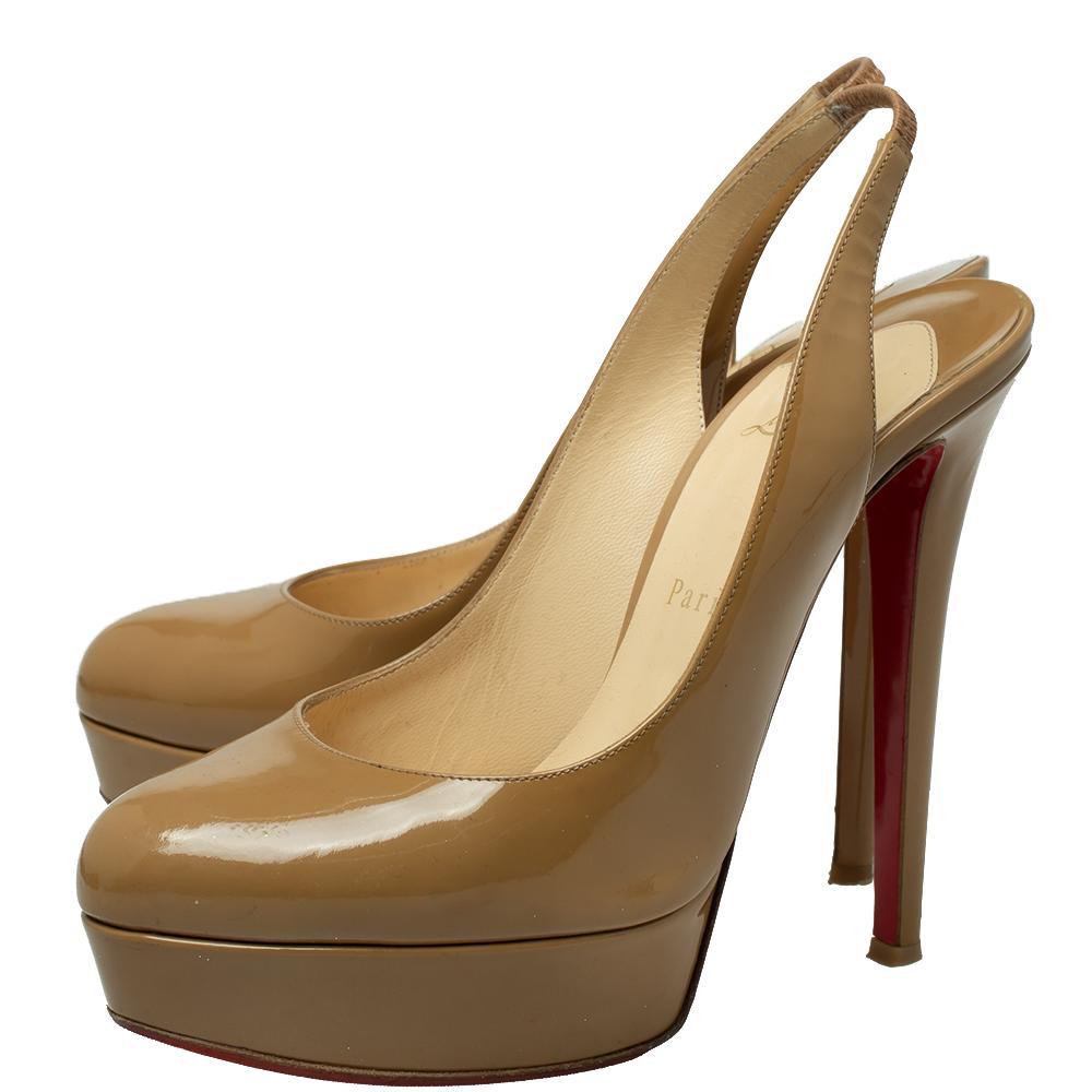 Christian Louboutin Beige Patent Leather Bianca Slingback Sandals Size 38 For Sale 1