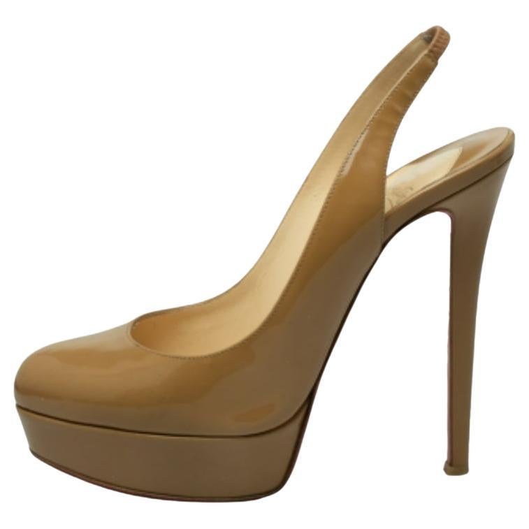 Christian Louboutin Beige Patent Leather Bianca Slingback Sandals Size 38 For Sale