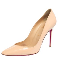 Christian Louboutin Beige Patent Leather Corneille Pumps Size 40