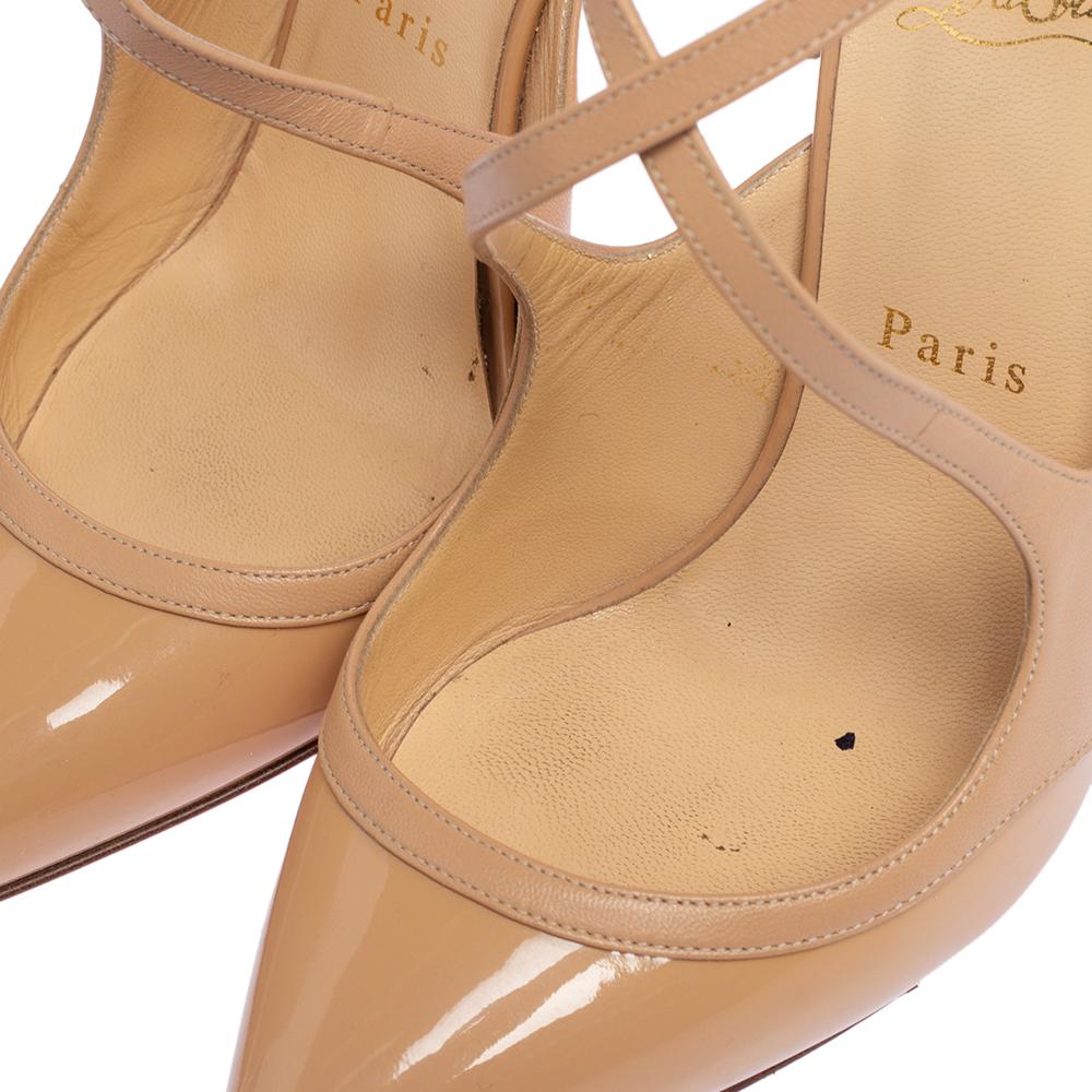Christian Louboutin Beige Patent Leather Crissoss Sandals Size 39 In Good Condition In Dubai, Al Qouz 2