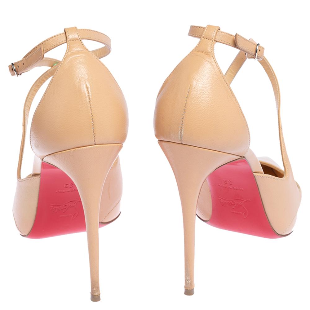 Women's Christian Louboutin Beige Patent Leather Crissoss Sandals Size 39