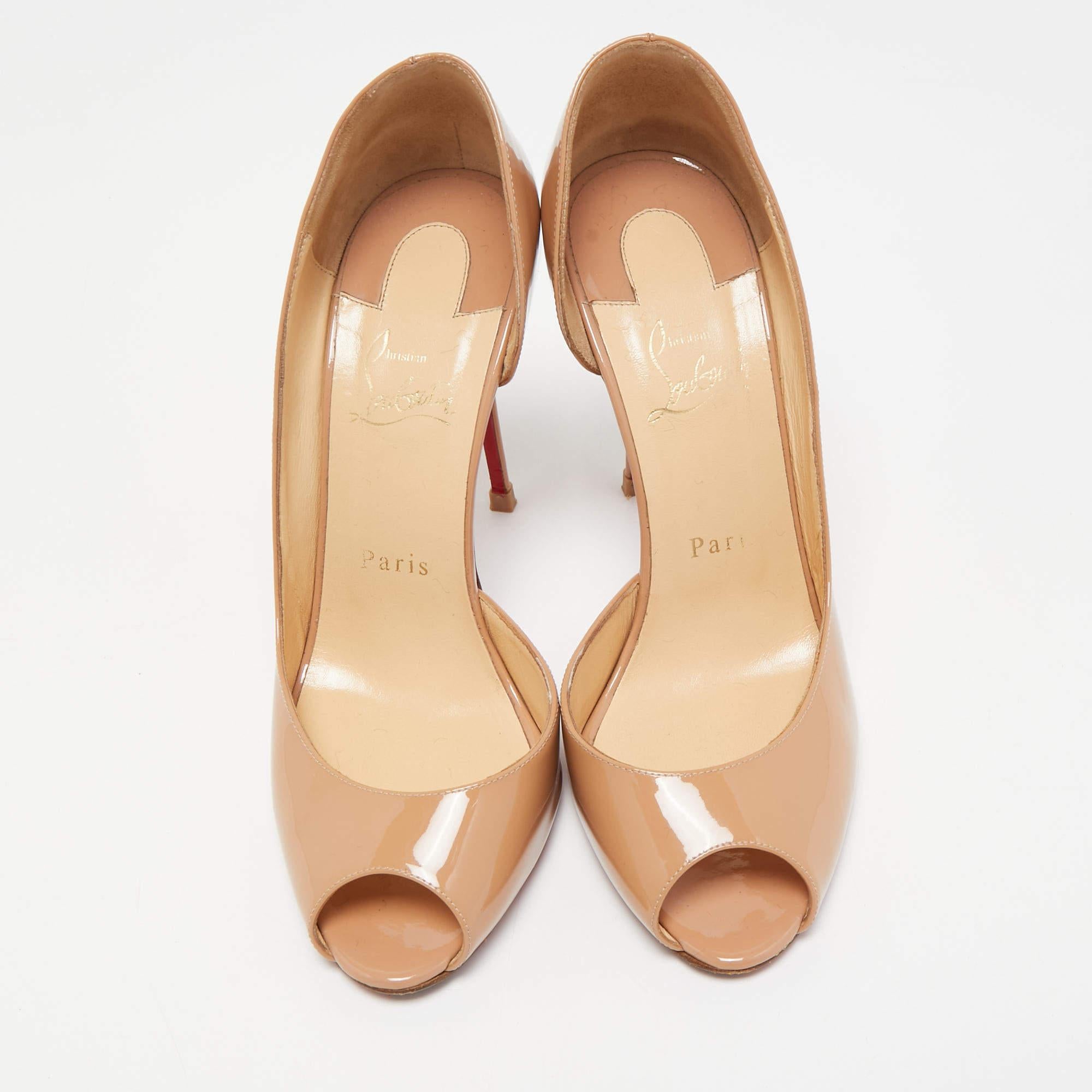 Christian Louboutin Beige Patent Leather Demi You Pumps Size 38 For Sale 1