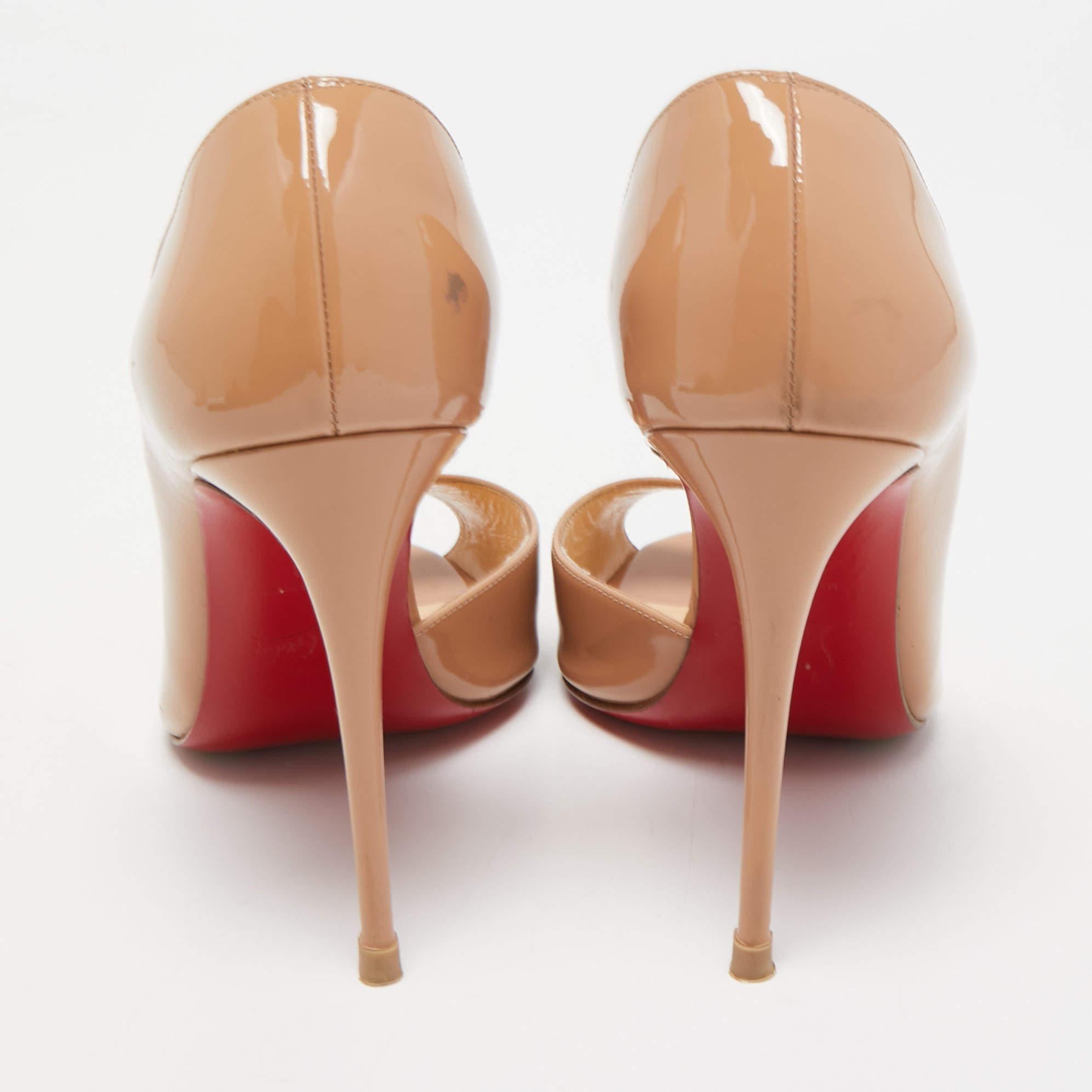 Christian Louboutin Beige Patent Leather Demi You Pumps Size 38 For Sale 3