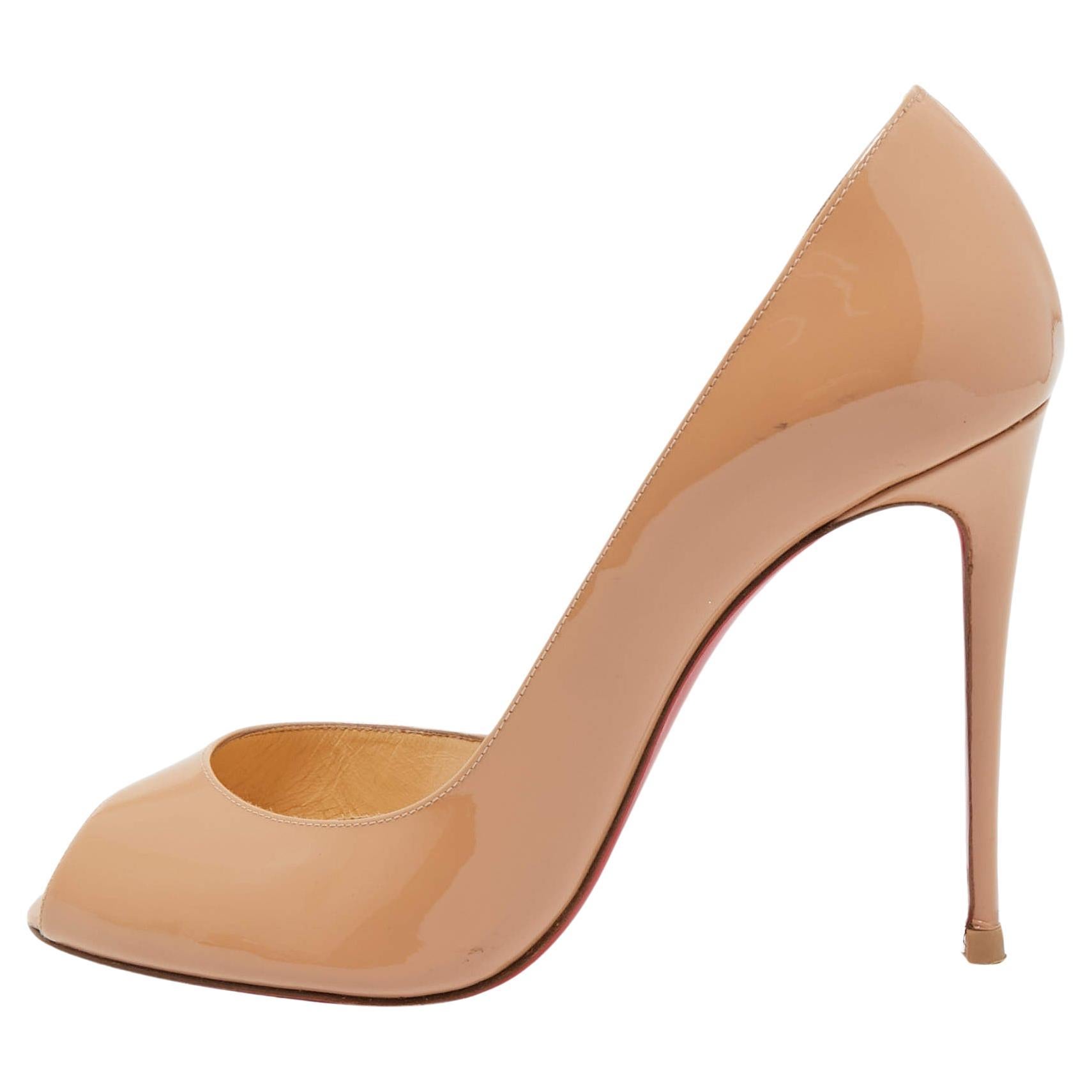 Christian Louboutin Beige Patent Leather Demi You Pumps Size 38 For Sale