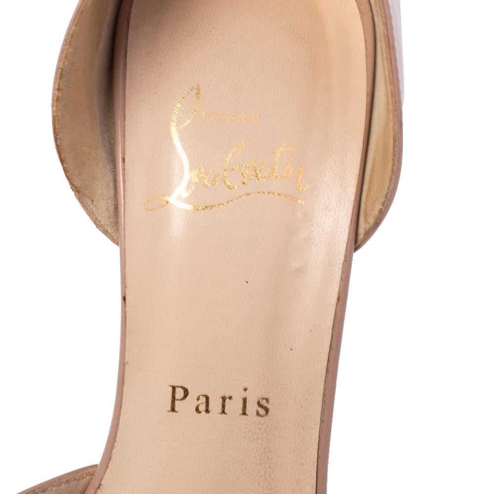 Christian Louboutin Beige Patent Leather D'orsay Peep Toe Pumps Taglia 38 3
