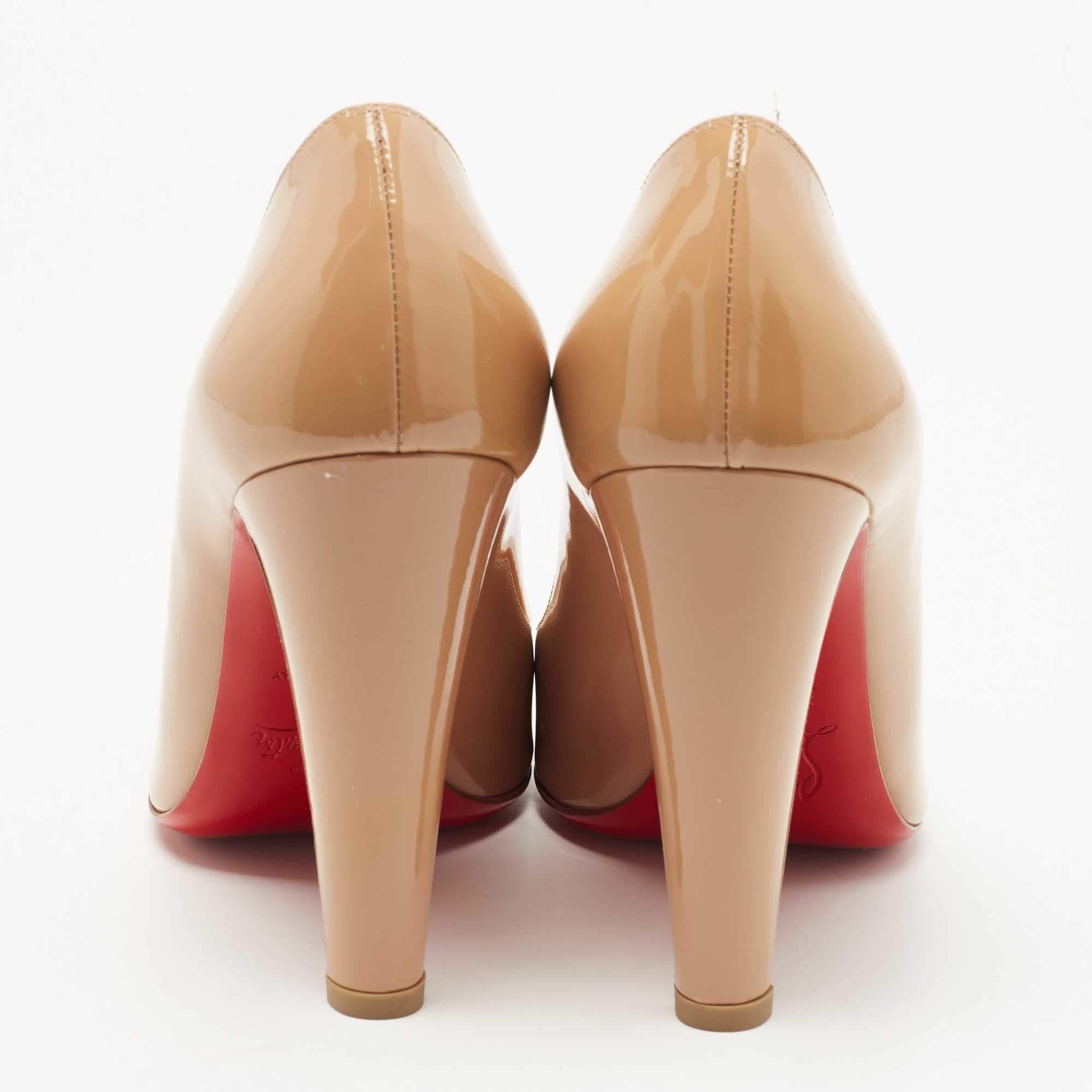 Christian Louboutin Beige Patent Leather FiFifa Round Toe Pumps Size 39 1