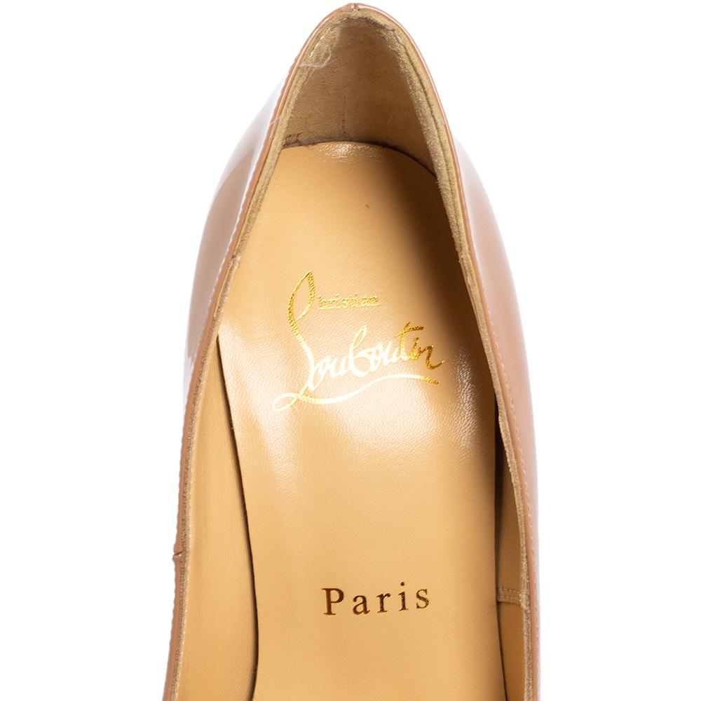 Christian Louboutin Beige Patent Leather Highness Pumps Size 34 In New Condition In Dubai, Al Qouz 2