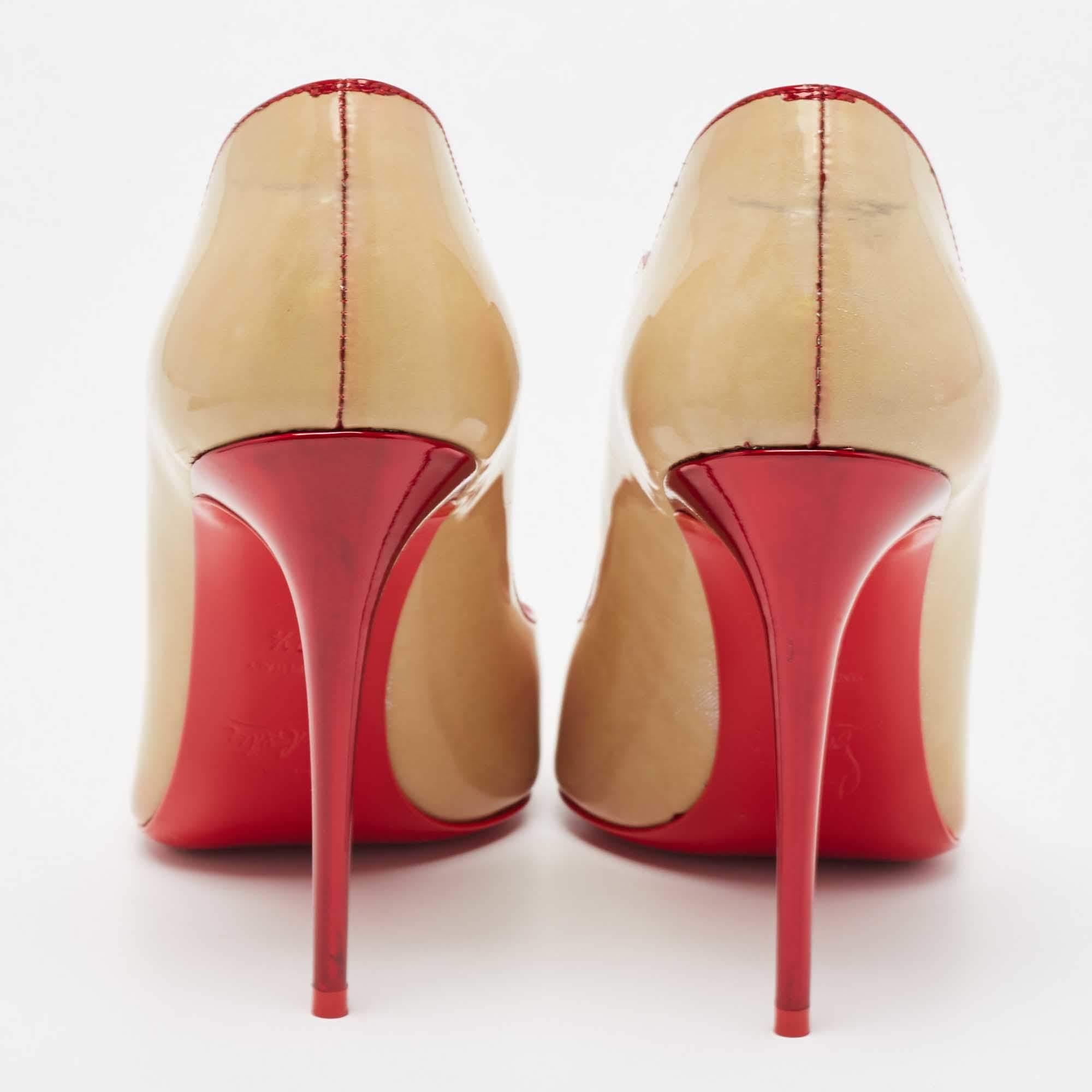 Christian Louboutin Beige Patent Leather Hot Chick Pumps Size 37.5 For Sale 1