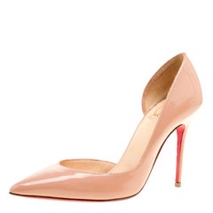 Christian Louboutin Beige Patent Leather Iriza D'orsay Pointed Toe Pumps Size 34