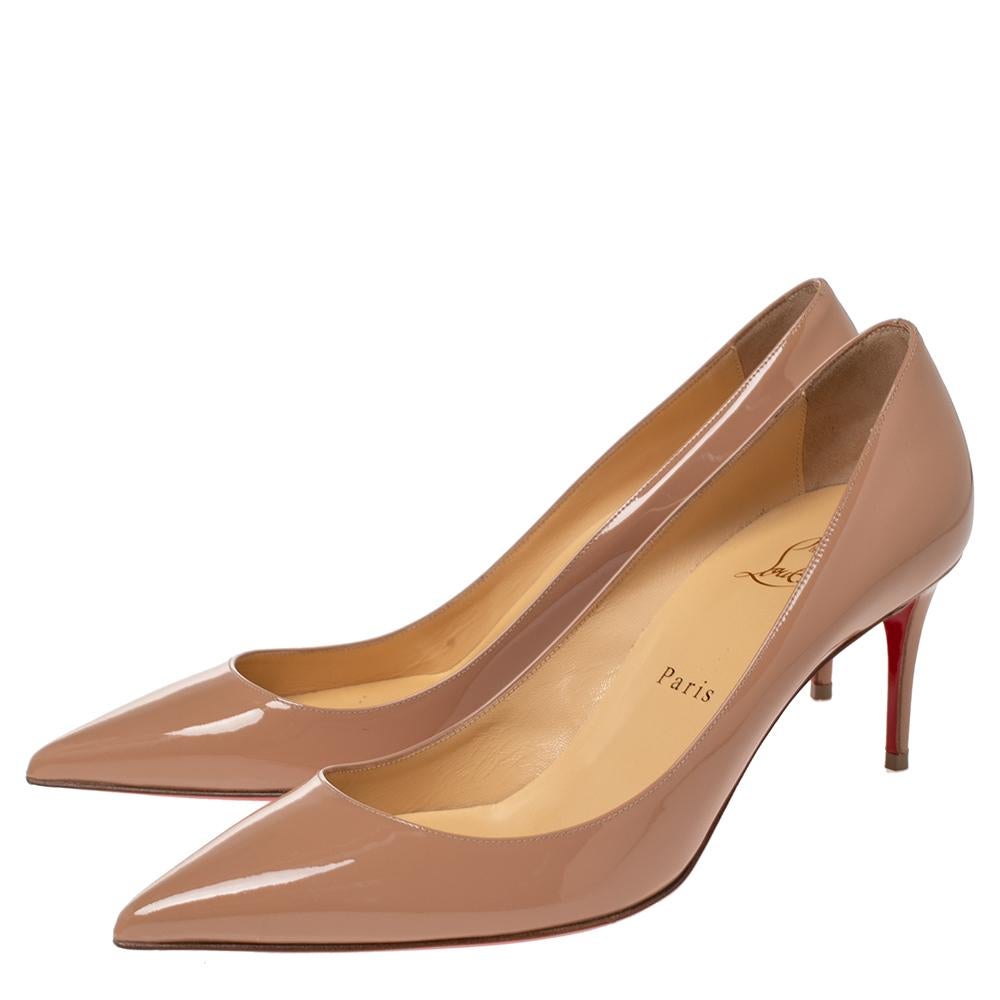 Women's Christian Louboutin Beige Patent Leather Kate 70 Pumps Size 38.5