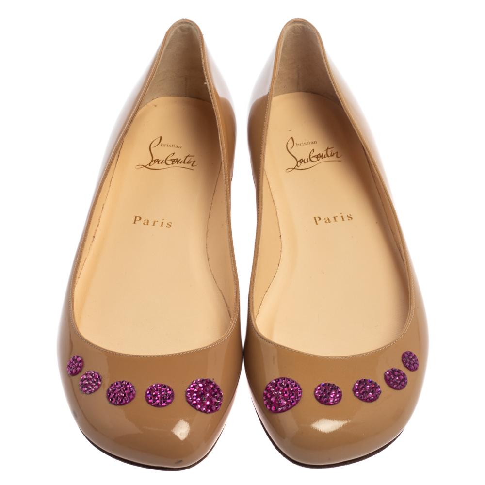 Beige Christian Louboutin Ballerine Kawai in pelle verniciata beige misura 38,5