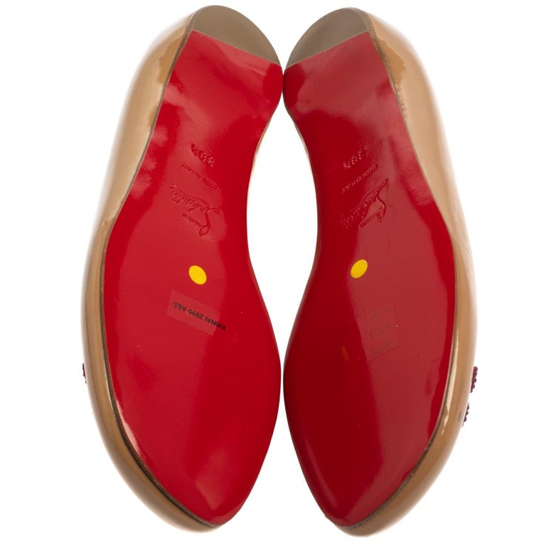 Christian Louboutin Beige Patent Leather Kawai Ballet Flats Size 38.5 ...