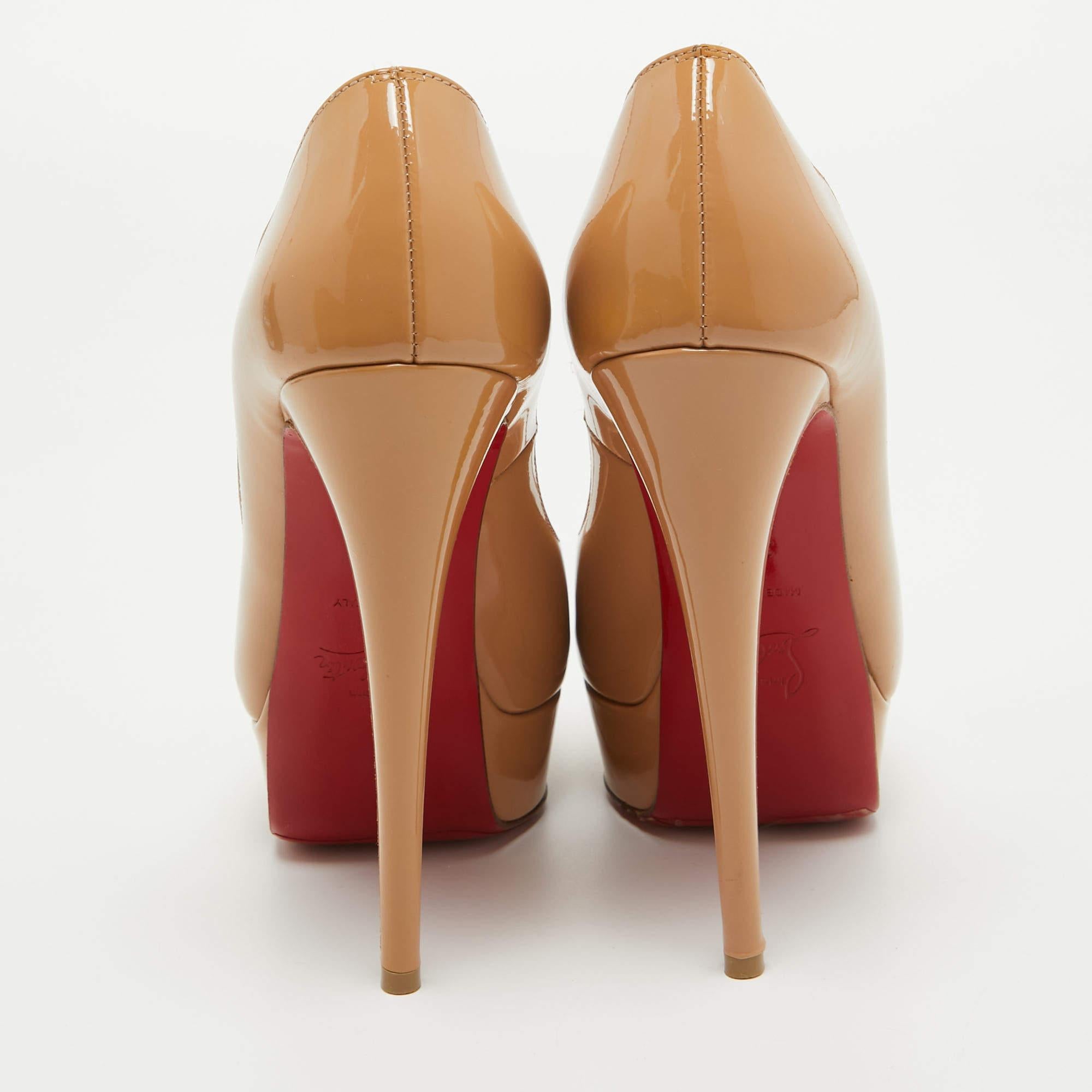 Christian Louboutin Beige Patent Leather Lady Peep Pumps Size 36.5 For Sale 3