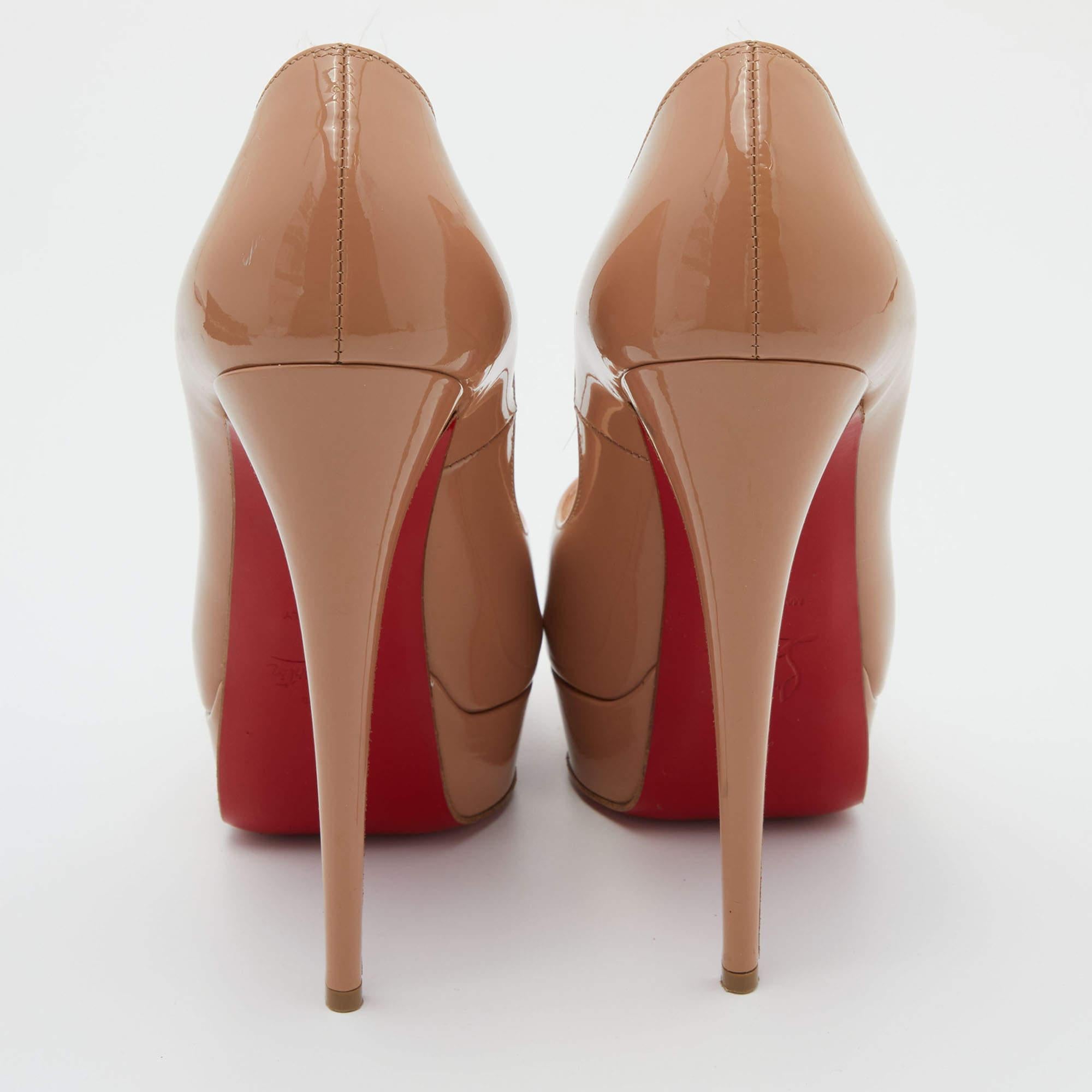 Christian Louboutin Beige Patent Leather Lady Peep Pumps Size 38.5 For Sale 8