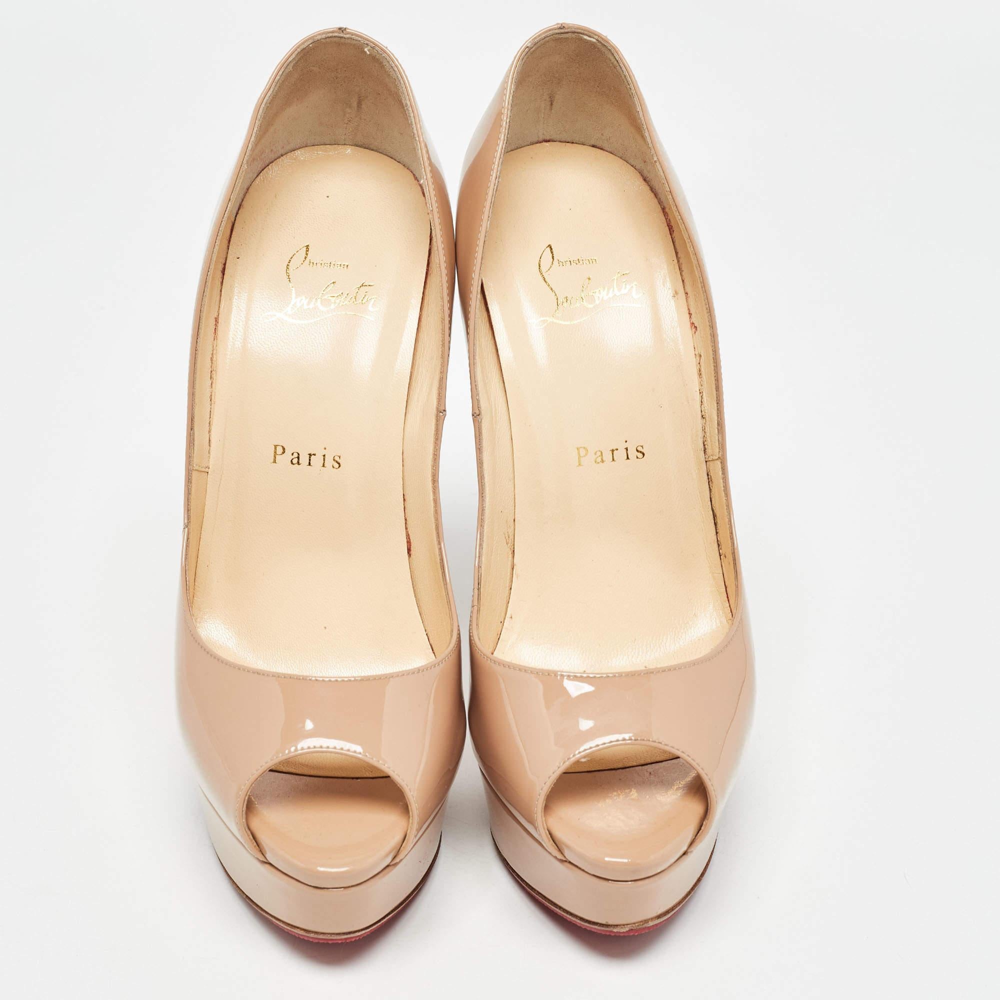 Beige Christian Louboutin Pumps Lady Peep in vernice beige taglia 38.5