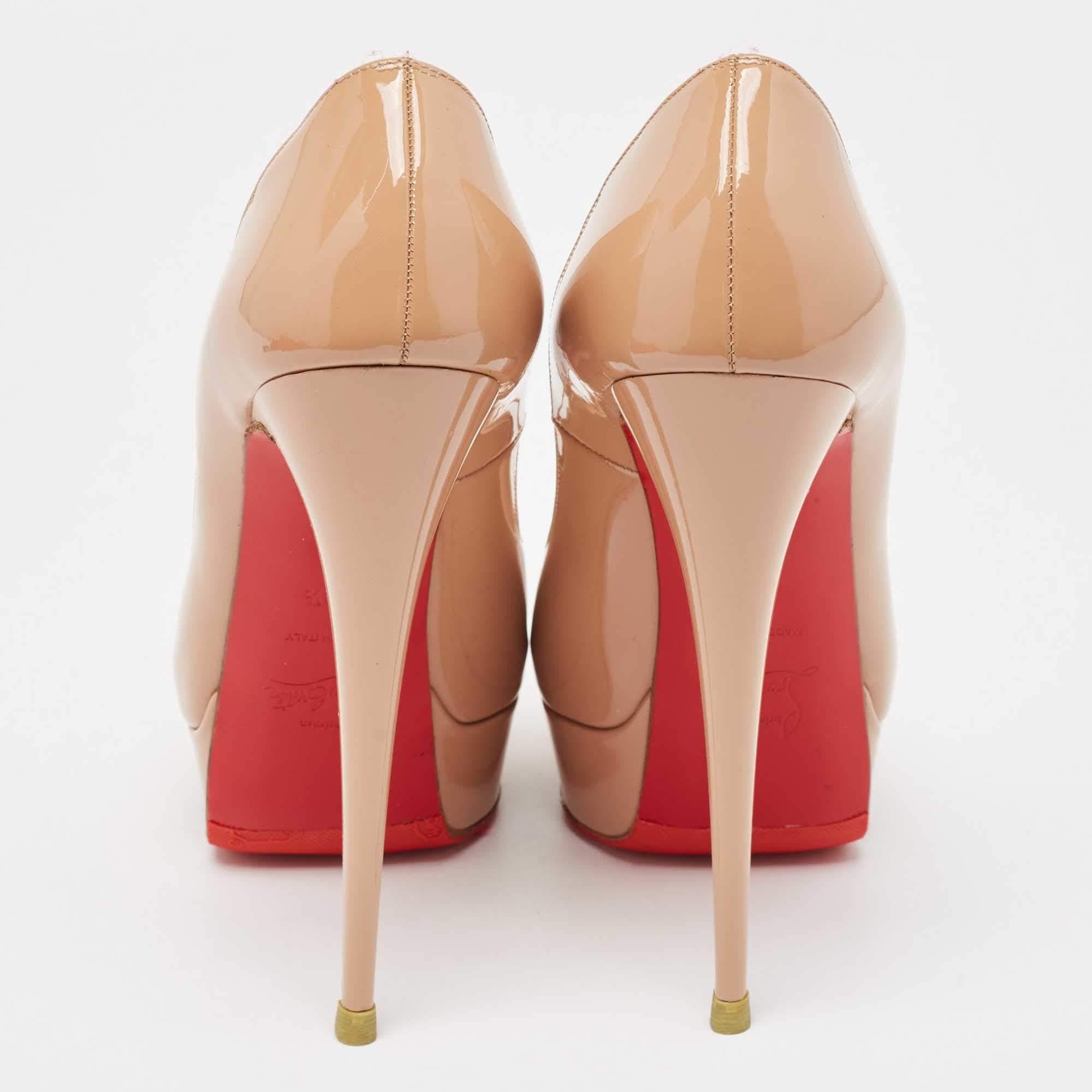 Christian Louboutin Beige Patent Leather Lady Peep Pumps Size 38.5 1