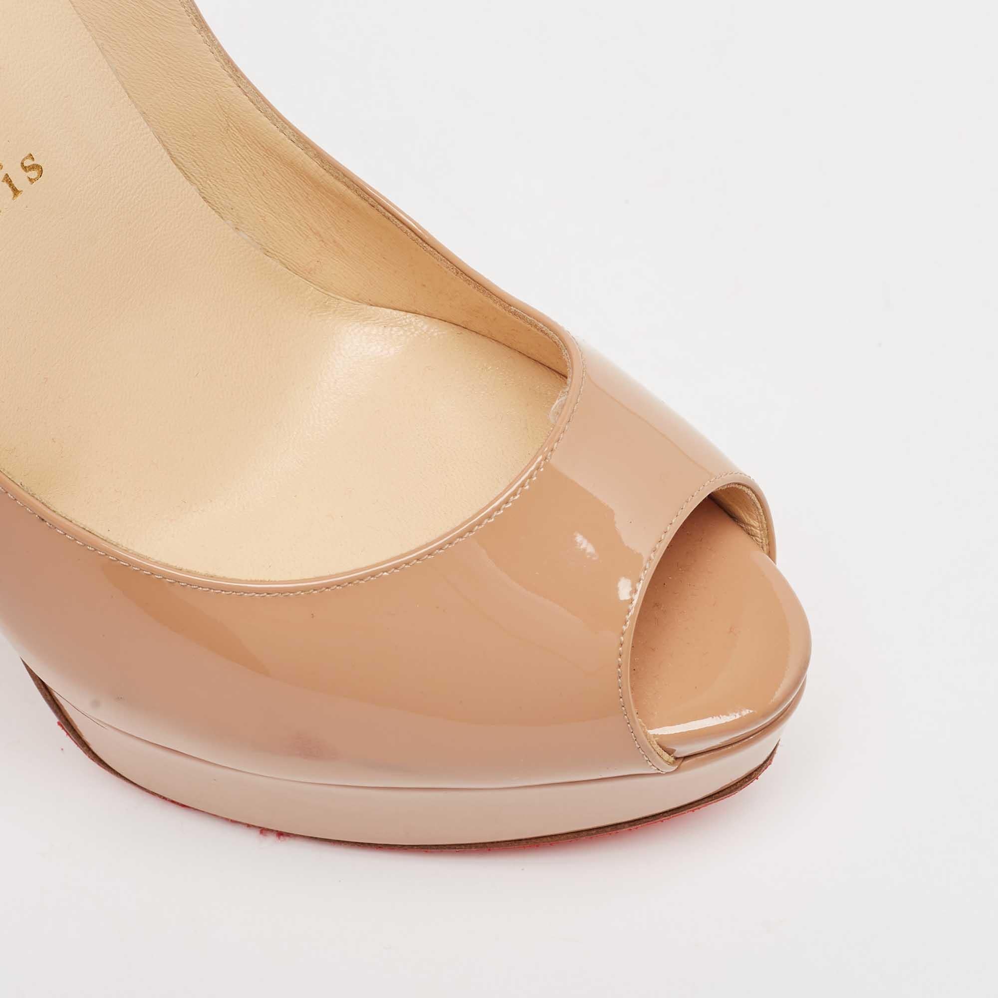 Christian Louboutin Beige Patent Leather Lady Peep Pumps Size 38.5 3