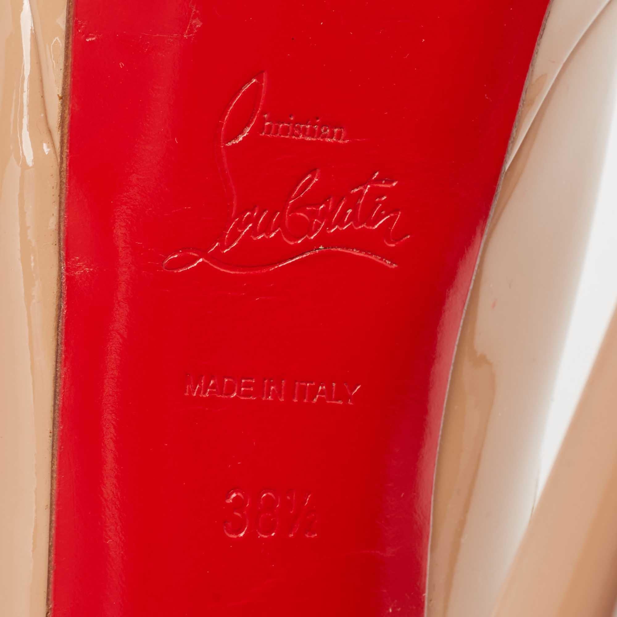 Christian Louboutin Beige Patent Leather Lady Peep Pumps Size 38.5 4