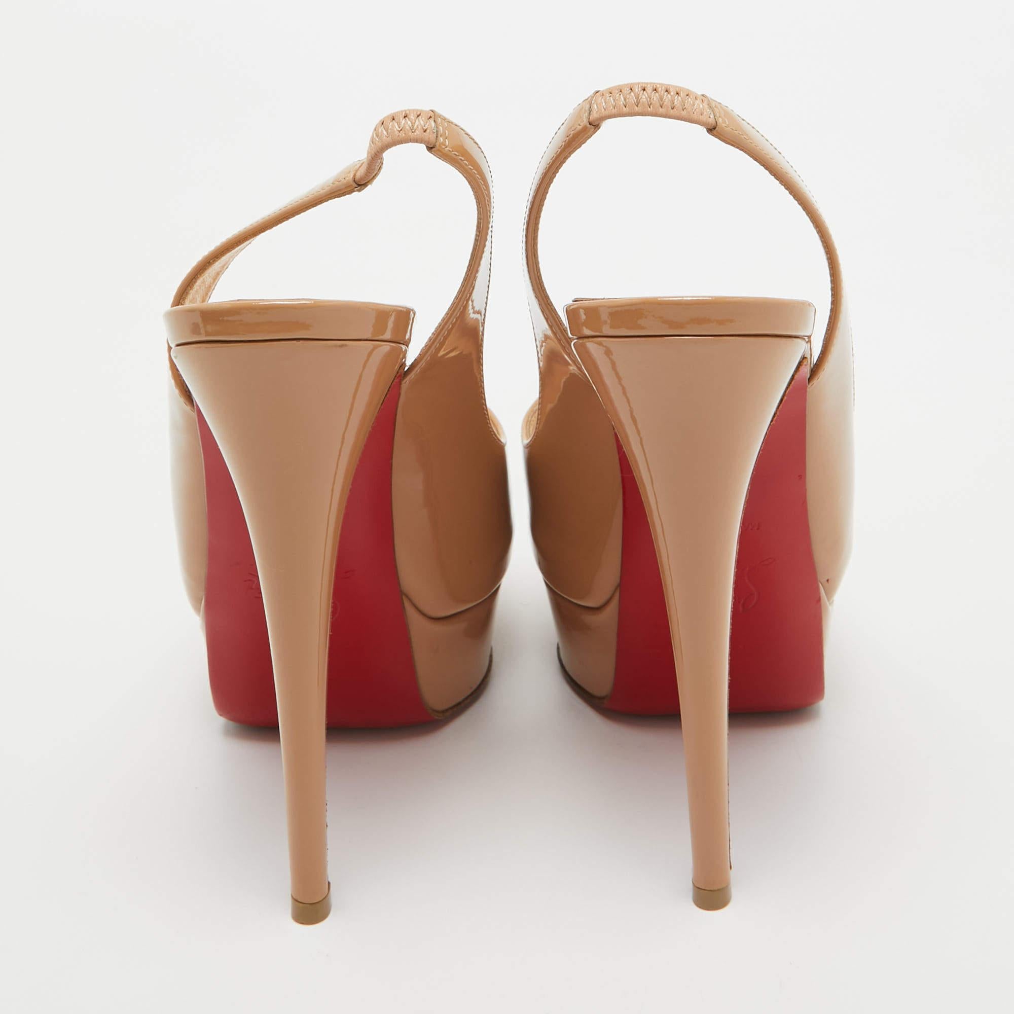 Christian Louboutin Beige Patent Leather Lady Peep Slingback Pumps Size 36.5 1